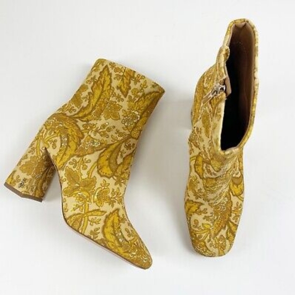 Sam Edelman Women's Yellow Floral Embellished Short Boots Size 8 - Picture 3 of 4